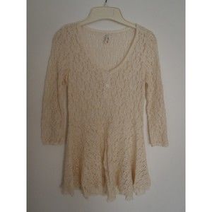 Free People Cream Lace top Boho Ruffle Bottom